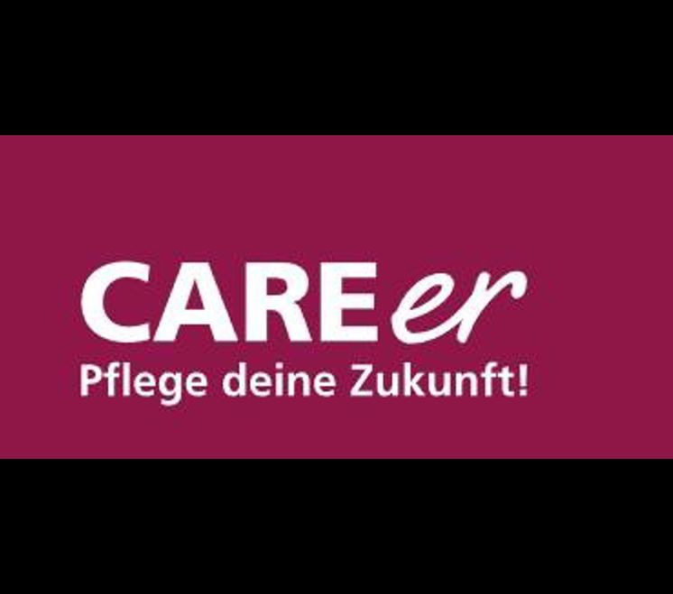 Un testo tedesco bianco su sfondo rosso CAREer Pflege deine Zukunft!